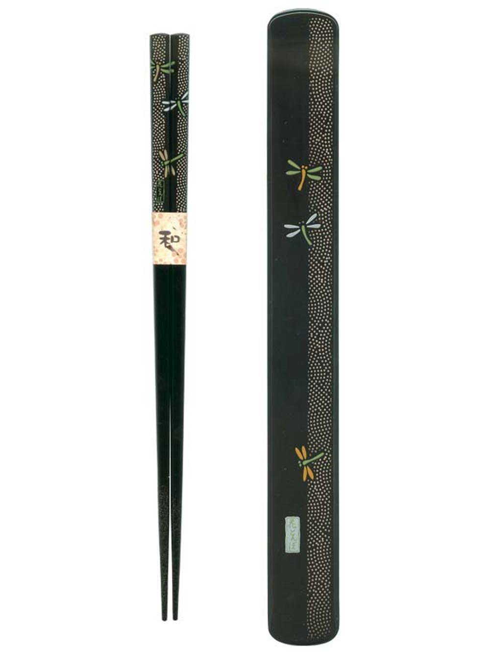 M.V. Trrading MTAN090719V Japanese Chopsticks Set with Travel Carry Case,Black with Dragonfly