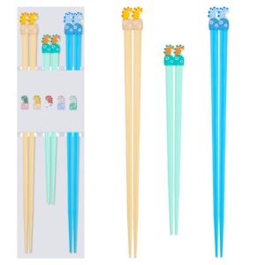 3 pairs family reusable cute animal chopsticks, non-slip hotel/ restaurant chop sticks, chinese japanese korean chopstick christmas & birthday gift set, multicolor cute dinosaurs-a