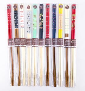 set of 3 assorted cooking chopsticks, made in japan, natural bamboo saibashi, 13inches, cute shiba inu pattern, traditional japanese pattern, simple modern pattern, colorful pattern