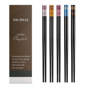 youpinle 10 pairs fiberglass chopsticks-reusable chopsticks dishwasher safe,9 1/2 inches- multicolored