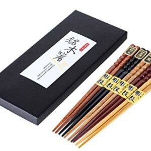 Heim Concept 5- Pairs Natural Wood Chopsticks Reusable Chinese Korean Japanese Chopsticks Set Bamboo Chop Stick