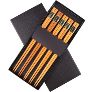 limoer reusable chopsticks wooden chinese japanese style 5-pairs set of chopsticks gift boxwood style 8.86 inch