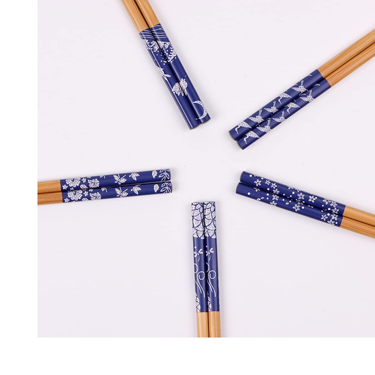 BuBuBum 5 Pair Chopsticks Reusable Pack, Ribbed Chopsticks, Natural Wood Bamboo Chopstick Japan Style, Non slip Chop sticks, Dishwasher Safe,Tableware Sushi Ramen, 8.8 Inch/22.5cm (Natural Bamboo)