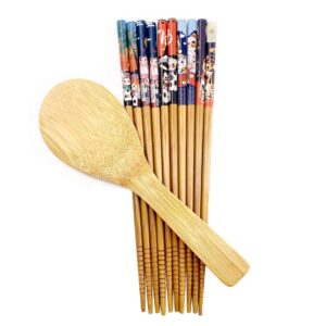 Happy Sales CH-81, Bamboo Chopsticks Gift Set Rice Paddle Included Lucky Cat