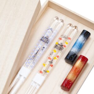 aoba japanese wooden chopsticks reusable 2 pairs in gift box purple and orange dishwasher-safe (tokyo and kyoto) [ made in japan /handcrafted ]