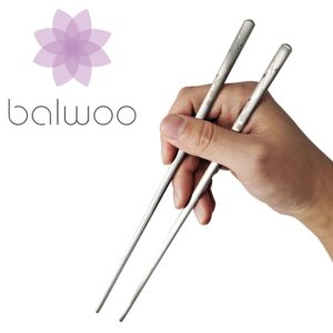 BALWOO [1 Set] [Made in Korea] Orchid Design Korean Style Sticky Rice Spoon Chopsticks Set Silverware Set 304 Stainless Steel Cutlery Set Soup Spoon Ramen Chopsticks Flatware (1 Set)