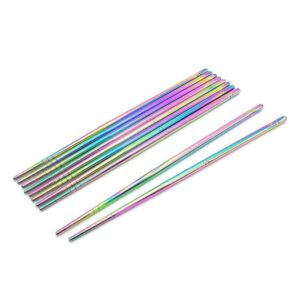 Rainbow 304 Stainless Steel Chopsticks -Reusable Multicolor Lightweight Stainless Steel Polished Chopsticks - Metal Chopsticks 5 Pairs Set with Case as Present Gift Fit Kitchen Dinner (Round Rainbow)