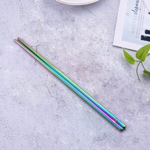 Rainbow 304 Stainless Steel Chopsticks -Reusable Multicolor Lightweight Stainless Steel Polished Chopsticks - Metal Chopsticks 5 Pairs Set with Case as Present Gift Fit Kitchen Dinner (Round Rainbow)