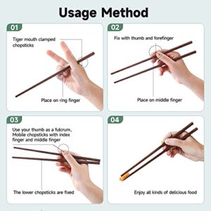 Gixaxak 10 Pairs Hardwood Chopsticks Reusable Hand Carved Chopsticks Natural Wood Chop Sticks High Quality Reusable Chopsticks Chinese Chopsticks Suitable for Kitchen and Dining Room (Style 2)