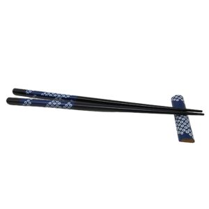 black and blue bamboo chopsticks with rest, reusable chopstick set for sushi, ramen, and noodles, japanese kitchen supplies, 9.75 inches