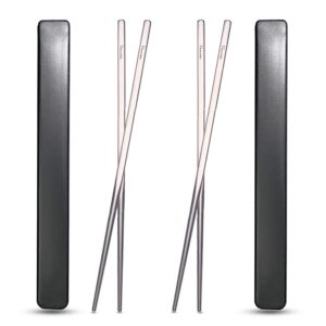 titanium chopsticks with case, xbd supply 2 pairs of 9 inches square chopstick set dishwasher safe reusable for home & travel (2-pair chopsticks)