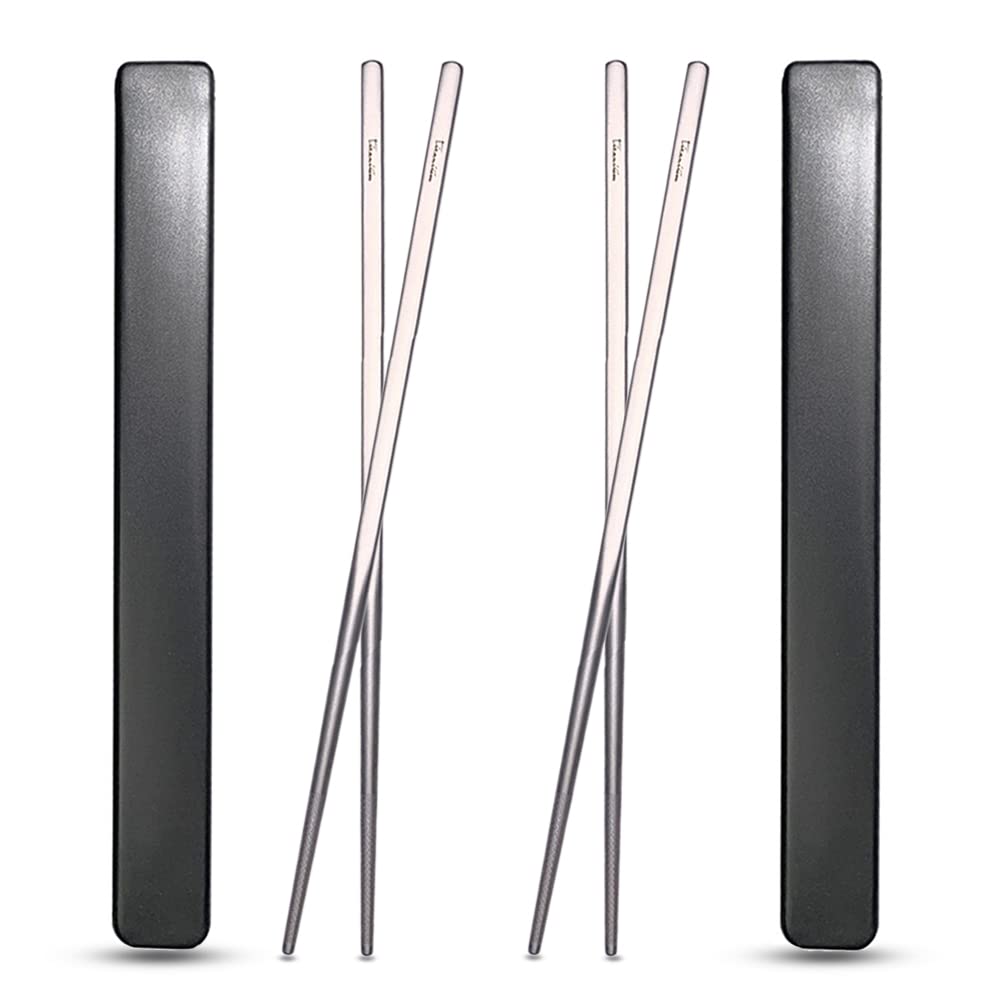 Titanium Chopsticks with Case, XBD Supply 2 Pairs of 9 Inches Square Chopstick Set Dishwasher Safe Reusable for Home & Travel (2-Pair Chopsticks)