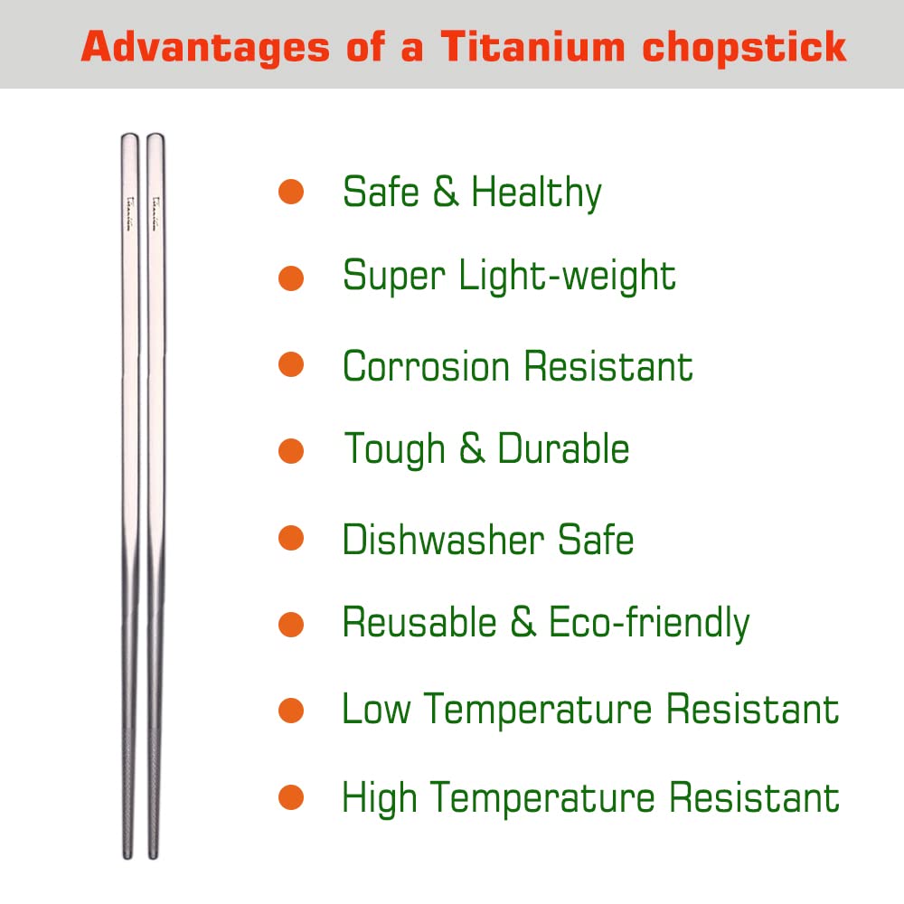 Titanium Chopsticks with Case, XBD Supply 2 Pairs of 9 Inches Square Chopstick Set Dishwasher Safe Reusable for Home & Travel (2-Pair Chopsticks)