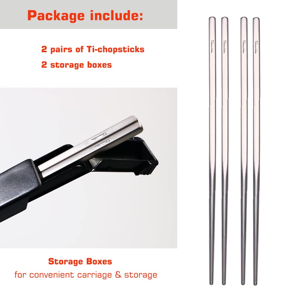 Titanium Chopsticks with Case, XBD Supply 2 Pairs of 9 Inches Square Chopstick Set Dishwasher Safe Reusable for Home & Travel (2-Pair Chopsticks)