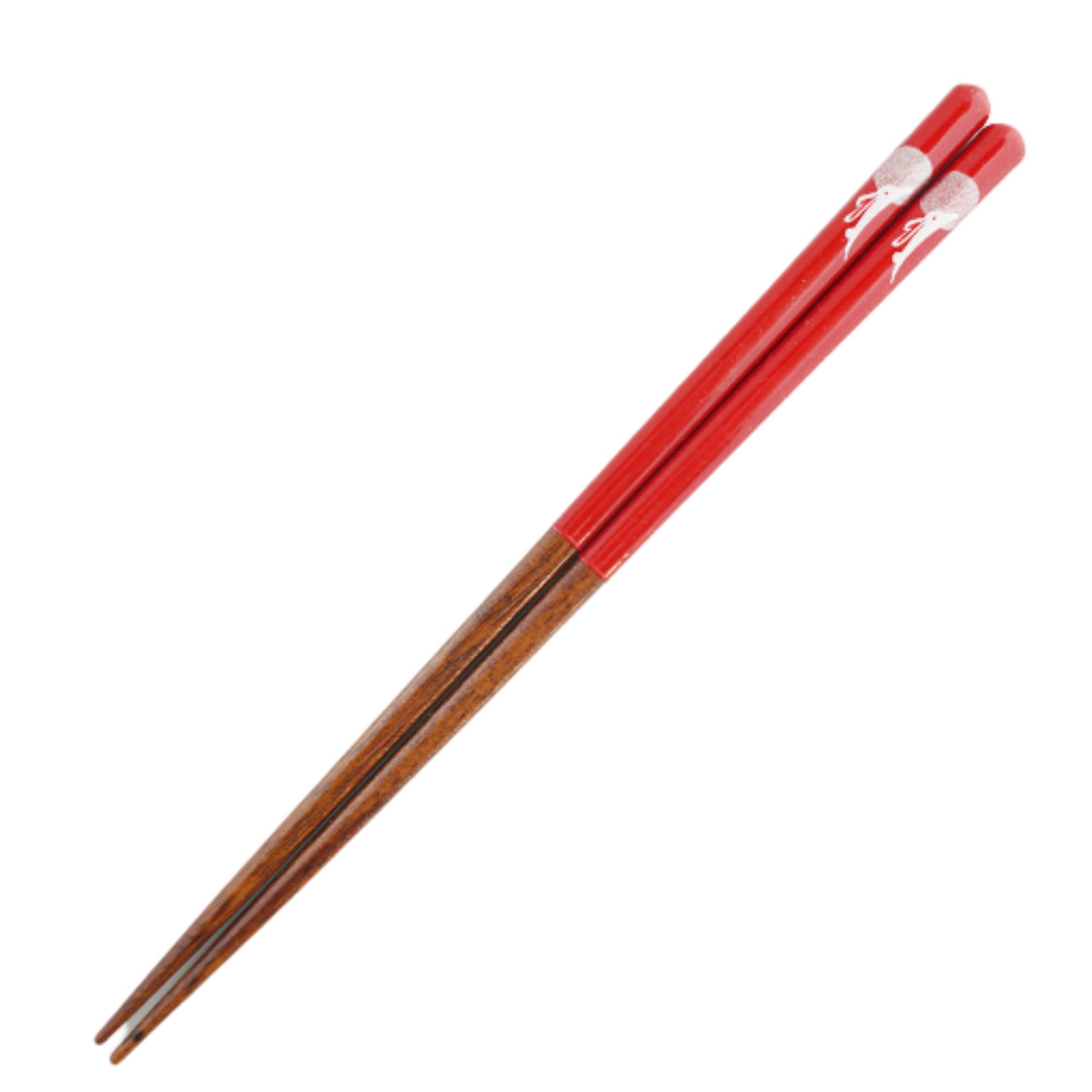 Japanese Natural Lacquered Wooden Chopsticks - Dishwasher-Safe - Handmade in Japan - Moon with Rabbit (Red 8.46 in)