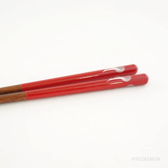 Japanese Natural Lacquered Wooden Chopsticks - Dishwasher-Safe - Handmade in Japan - Moon with Rabbit (Red 8.46 in)