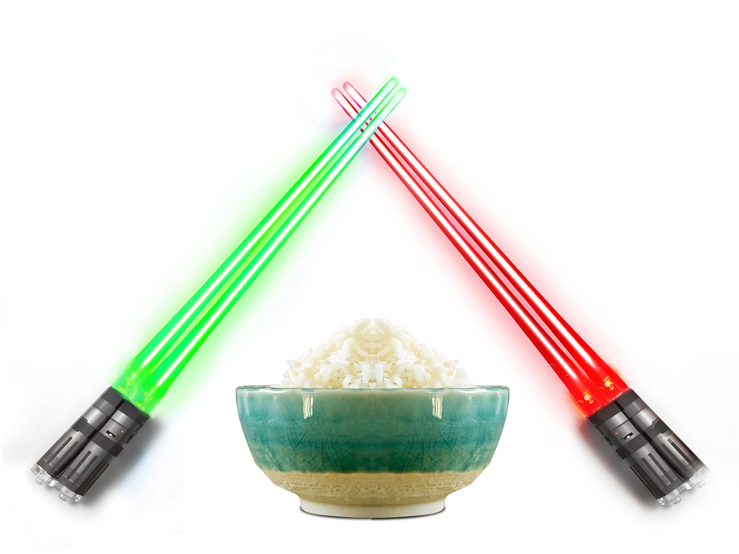 Lightsaber Chopsticks Light Up - LED Glowing Light Saber Chop Sticks - Reusable Sushi Lightup Sabers Chopstick Set Of 2 Pairs - Green & Red