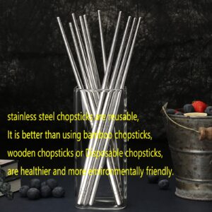 SARYHHGKIT Metal Chopsticks 5 Pairs Set, High Quality 9.8in Stainless Steel Chopsticks , Reusable Chopsticks, Dishwasher Safe, Korean Chopsticks for Dinner, Sushi Night, Silver