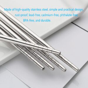 SARYHHGKIT Metal Chopsticks 5 Pairs Set, High Quality 9.8in Stainless Steel Chopsticks , Reusable Chopsticks, Dishwasher Safe, Korean Chopsticks for Dinner, Sushi Night, Silver