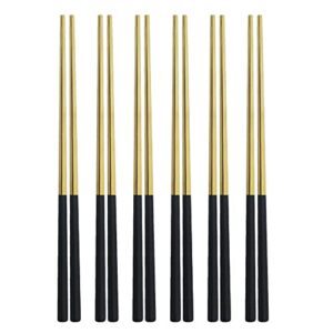 6pair 23cm chopsticks 304 stainless steel square chinese silver metal chopstick reusable chop stick kitchen tools (color : black gold)