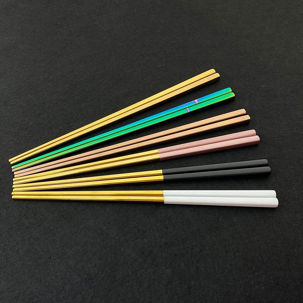 6Pair 23cm Chopsticks 304 Stainless Steel Square Chinese Silver Metal Chopstick Reusable Chop Stick Kitchen Tools (Color : Black Gold)