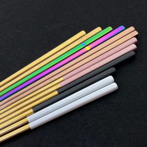 6Pair 23cm Chopsticks 304 Stainless Steel Square Chinese Silver Metal Chopstick Reusable Chop Stick Kitchen Tools (Color : Black Gold)