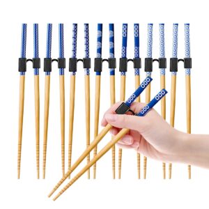 7 pairs reusable training chopsticks helpers for kids adult trainer beginner learner, japanese bamboo chopsticks and non-slip connector set, dishwasher safe, l8.86inch (5.porcelain print)