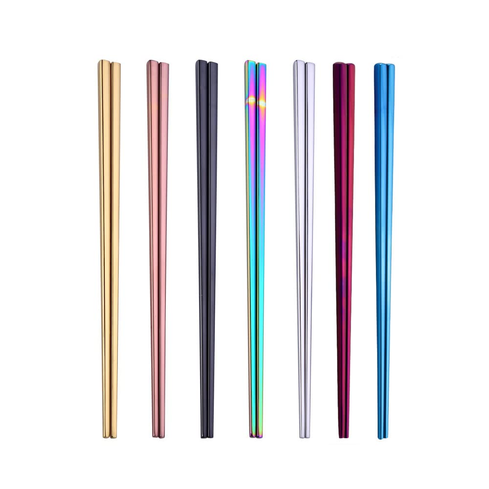 Stainless Steel Chopsticks,Reusable Chopsticks,Dishwasher Safe Metal Chopsticks, Easy to Use,Square Lightweight Chopsticks (7 PCS,Multicolor)