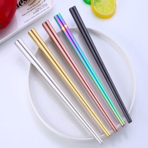 Stainless Steel Chopsticks,Reusable Chopsticks,Dishwasher Safe Metal Chopsticks, Easy to Use,Square Lightweight Chopsticks (7 PCS,Multicolor)