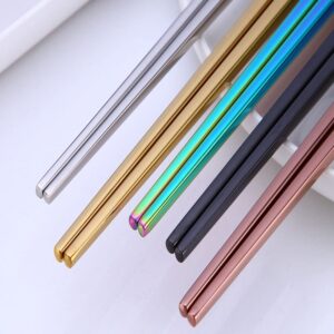 Stainless Steel Chopsticks,Reusable Chopsticks,Dishwasher Safe Metal Chopsticks, Easy to Use,Square Lightweight Chopsticks (7 PCS,Multicolor)