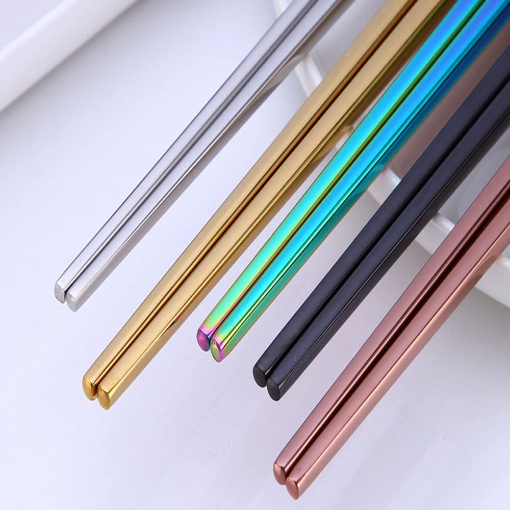 Stainless Steel Chopsticks,Reusable Chopsticks,Dishwasher Safe Metal Chopsticks, Easy to Use,Square Lightweight Chopsticks (7 PCS,Multicolor)