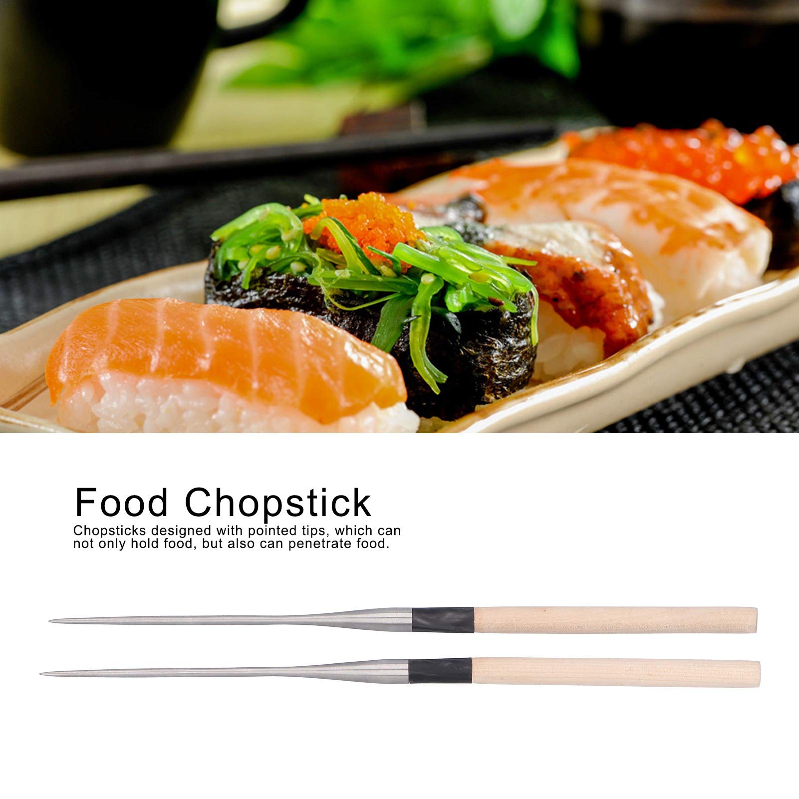 Alvinlite 11.61" Wood Handle Chopsticks, 1 Pairs Premium Reusable Stainless Steel Pointed Chopsticks for Japanese Sushi South Korea Kimbap, Chop Sticks with Gift Case for home office Kitchen