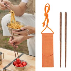 Fenteer Stainless Steel Chopsticks Screw in/Apart Reusable Travel Foldable Chopsticks with Pouch, Full Wood