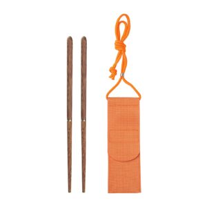 Fenteer Stainless Steel Chopsticks Screw in/Apart Reusable Travel Foldable Chopsticks with Pouch, Full Wood