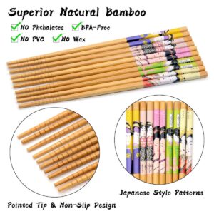 OMyTea Chopsticks Reusable - Japanese Bamboo Chopsticks 5 Pairs Gift Sets, 8.9 Inch/22.5cm, for Sushi, Ramen, Noodles, Rice, Camping, Travel (Geisha Girl)