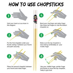 GAMAGO Ninja Bamboo Chopsticks Set-5 Pairs of Adorably Cute Reusable Chop-Sticks-Easy Grip, Lightweight, Durable, 9.25 Inches, Red