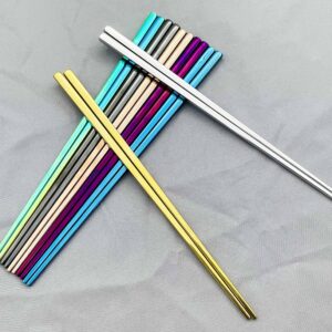 7 Pairs Multicolor Chopsticks Set, Reusable Stainless Steel Chopsticks, 304 Metal Japanese Chinese Style, Dishwasher Safe