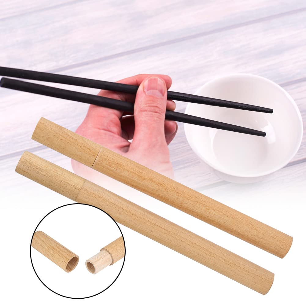 Portable Wooden Chopsticks Storage Box,plplaaoo Chopsticks Storage Case,25x2cm Reusable Wooden Chopsticks Storage Tube Pipe Carrier for Home,Outdoor Picnic