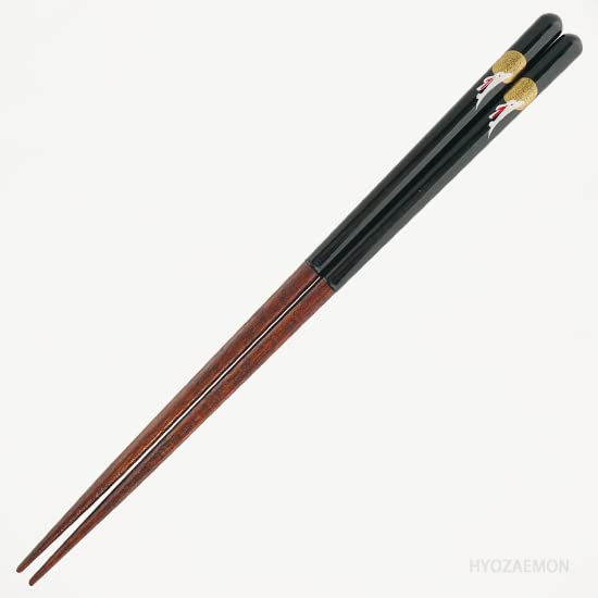 Japanese Natural Lacquered Wooden Chopsticks - Handmade in Japan - Moon with Rabbit (Black 9.25 in) - Dishwasher-Safe