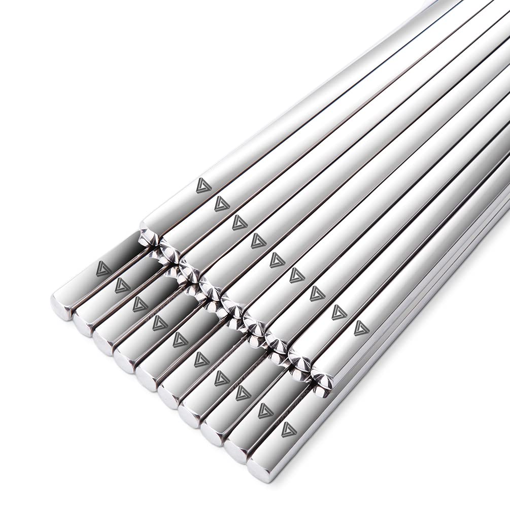 Chopsticks Metal Chopsticks 304 Stainless Steel Chopsticks Lightweight Travel, Reusable Chopsticks ,Dishwasher Safe(10 pairs )