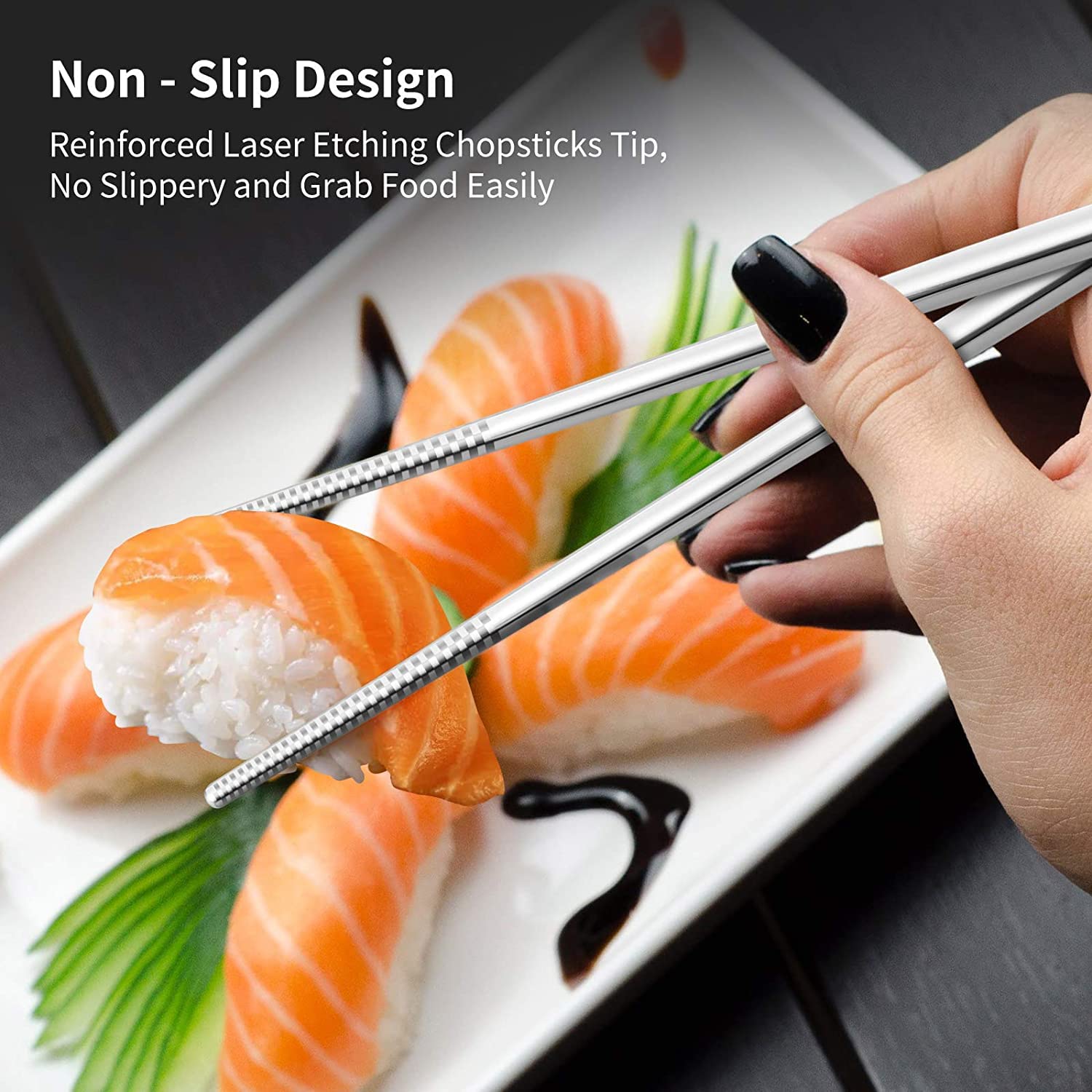 Chopsticks Metal Chopsticks 304 Stainless Steel Chopsticks Lightweight Travel, Reusable Chopsticks ,Dishwasher Safe(10 pairs )