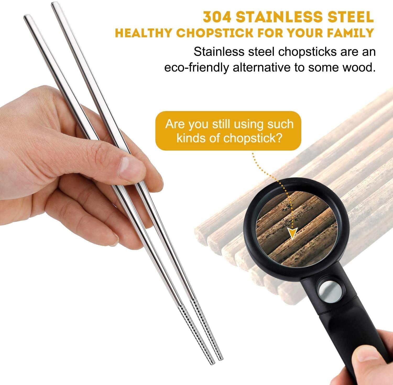 Chopsticks Metal Chopsticks 304 Stainless Steel Chopsticks Lightweight Travel, Reusable Chopsticks ,Dishwasher Safe(10 pairs )
