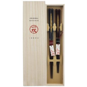 Isso Husband and Wife Both Using Japanese Chopsticks Set Designed with Dream Drops Boxed in Paulownia Wood.