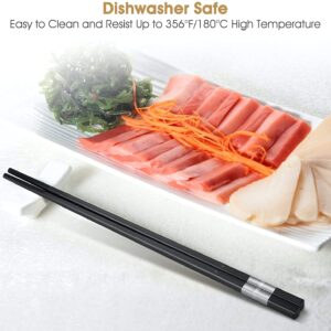 Crownyard -10 Pairs Fiberglass Chopsticks,Reusable Chop sticks Dishwasher Safe, Non-slip, 9 1/2 inch (Simple Silver)