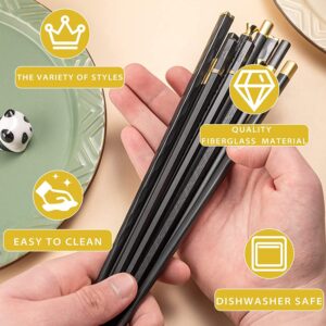 8 Pairs Fiberglass Chopsticks-Reusable Chopsticks Dishwasher Safe, 9.57 inch/24.3cm Matte Non-Slip Japanese Chinese Family/ Hotel/ Restaurant Chop Sticks, Hair ChopStick Gift Set, Black