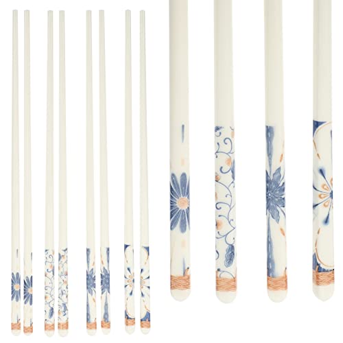 Luxshiny Metal Chopsticks Ceramic Chopsticks 4Pairs Square Japanese Style Non- Slip Cooking Serving Chopsticks Reusable Sushi Chopsticks Kitchen Supplies for Restaurant Home Use Japanese Decor