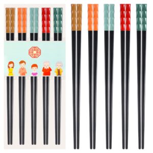 5 pairs fiberglass chopsticks, slivek reusable premium japanese chinese korean chopsticks dishwasher safe, non-slip, lightweight, 9.84 inches - black