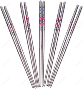 stainless steel chopstick with butterflies and flowers design, 5 pairs