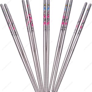 Stainless Steel Chopstick with butterflies and flowers Design, 5 Pairs