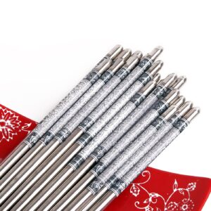 uuat patterns stainless steel dinner chopsticks, blue and white porcelain, 5 pairs
